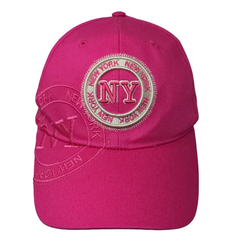 Robin Ruth Womens Strapback Hat Pink Adjustable Embroidered New York Logo Cotton
